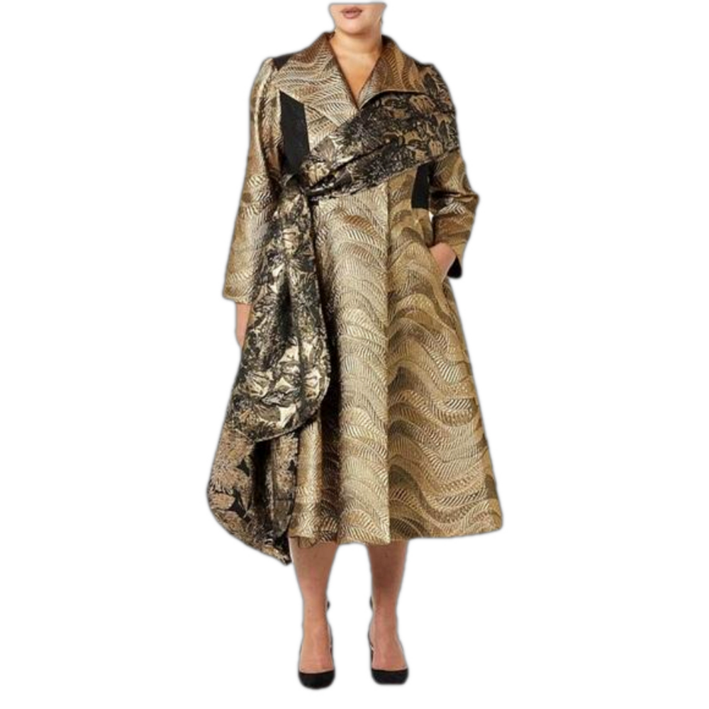 MAKING THE CUT Standard Metallic Jaquard Coat & Scarf jacket gold NWT size small - Picture 3 of 14